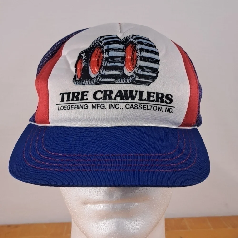 Vintage Tire Crawlers loegering graphic Casselton ND mesh trucker snapback hat